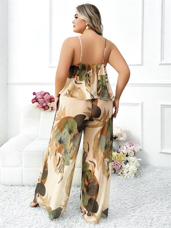 Arias Closet Özel Tasarım Büyük Beden Çiçek Desenli İnce Askılı 2'li Pijama Takımı - Görsel 3