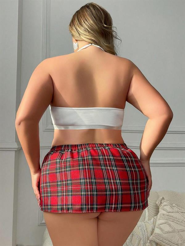 Arias Closet Özel Tasarım Büyük Beden Ekoseli Kravatlı Fantezi Liseli Kostümü - Görsel 2