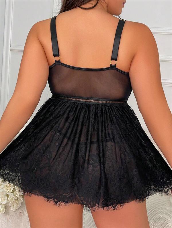 Arias Closet Özel Tasarım Büyük Beden Fantezi Zincir Detaylı Dantelli Gecelik - Görsel 5