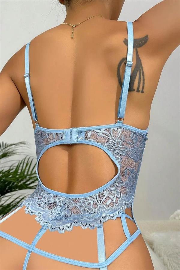 Arias Closet Özel Tasarım Dantelli Fantezi Mavi Jartiyer Takımı - Görsel 3