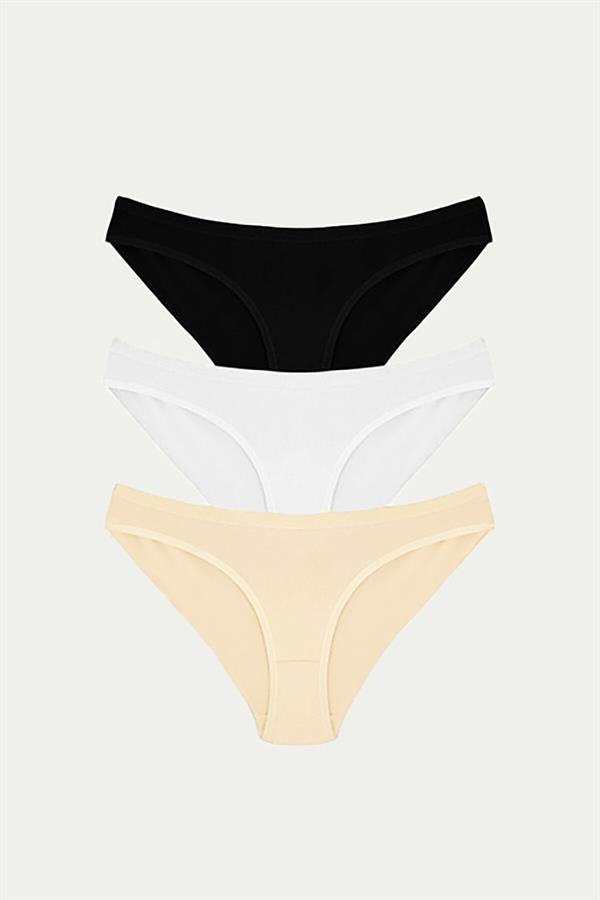 Arias Closet Pamuklu Siyah Beyaz Ten Rengi 3'lü Külot - Görsel 2