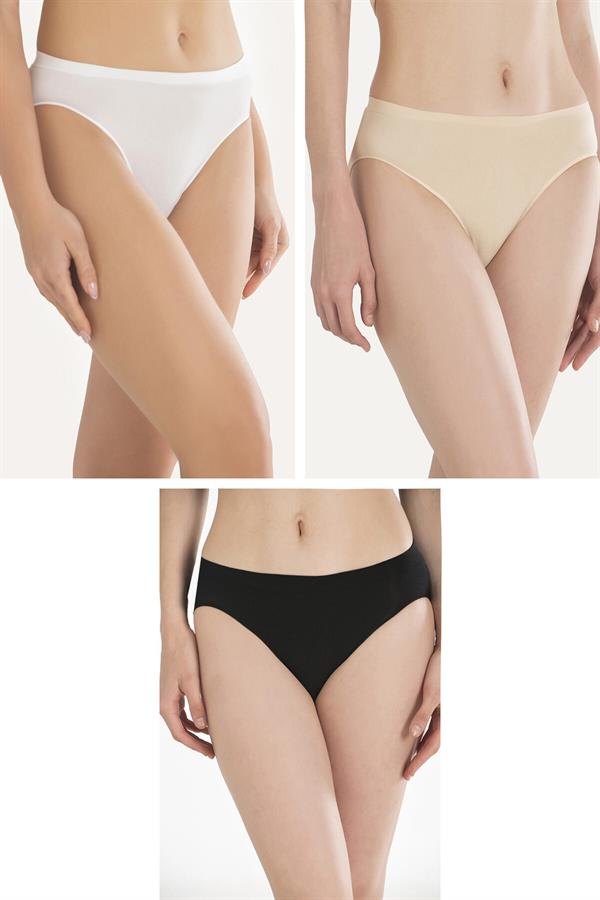 Arias Closet Pamuklu Siyah Beyaz Ten Rengi 3'lü Külot - Görsel 1