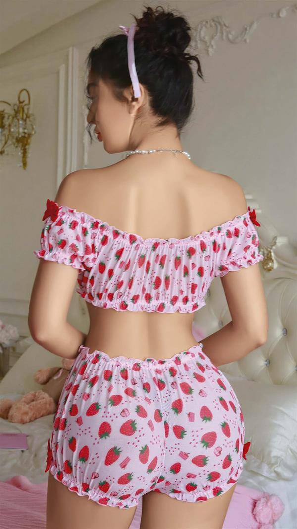 Arias Closet Pembe Çilek Desenli Şortlu Fantezi Sütyen Takımı - Görsel 2