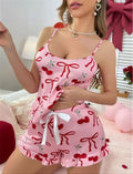 Arias Closet Pembe Üstüne Kiraz Desenli Askılı Şortlu Pijama Takımı - Görsel 1