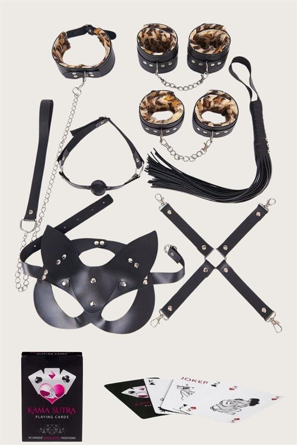 Arias Closet Sexy Görselli Oyun Kartı Kama Sutra 7'li Leopar Harness Set - Görsel 1