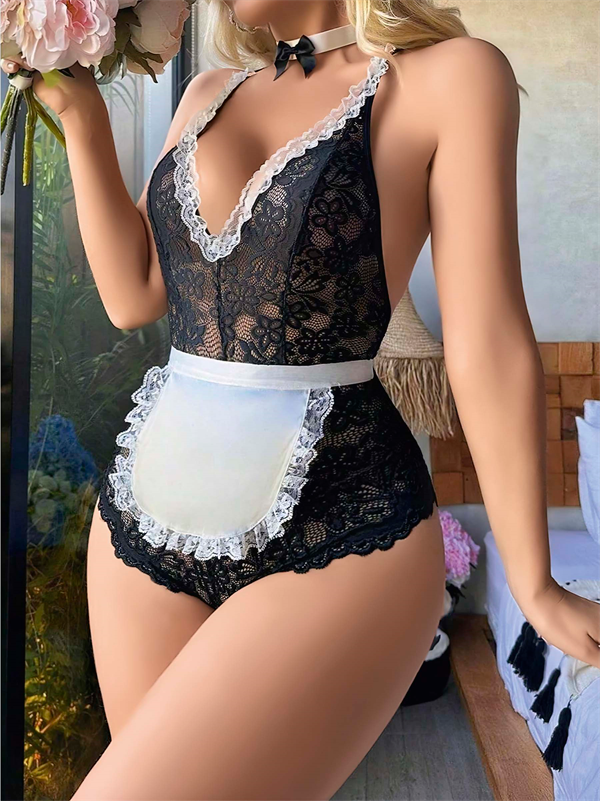 Arias Closet Siyah Dantel İşlemeli Kurdelalı Fransız Hizmetçi Kostümü - Görsel 3