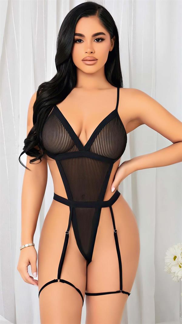 Arias Closet Siyah İp Detaylı Tül Fantezi Body - Görsel 1