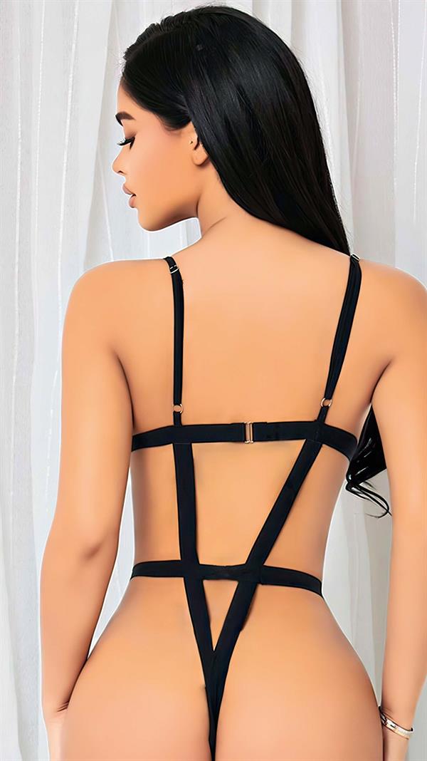 Arias Closet Siyah İp Detaylı Tül Fantezi Body - Görsel 2