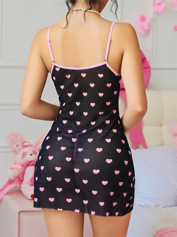 Arias Closet Siyah Kalp Desenli Dantel İşlemeli Fantezi Gecelik - Görsel 3