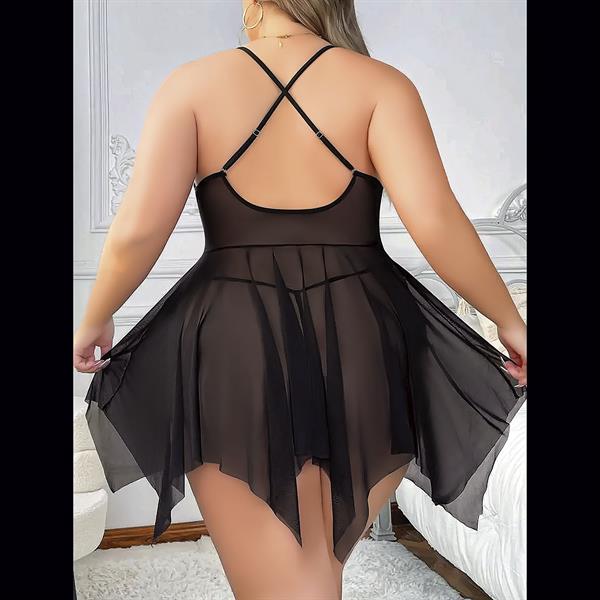 Arias Closet Siyah Tül Büyük Beden Transparan Fantezi Gecelik - Görsel 3