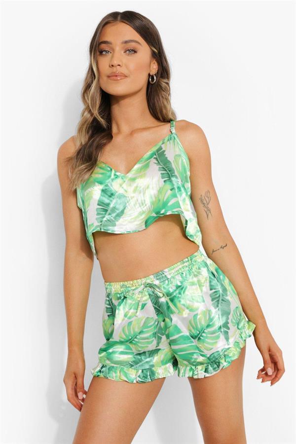 Arias Closet Yeşil Fırfırlı Şortlu Pijama Takımı - Görsel 3