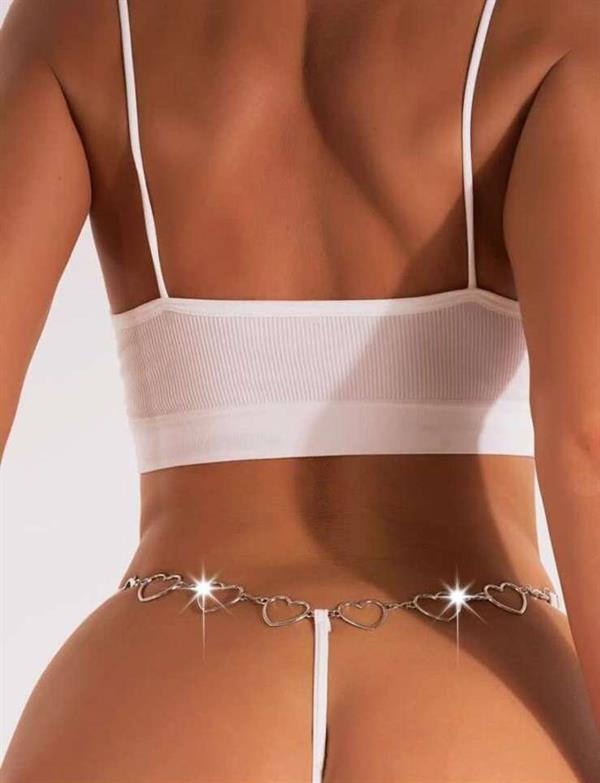 Arias Closet Zincir Kalp Detaylı Fantezi Beyaz String Tanga - Görsel 2