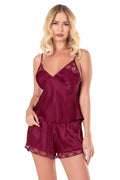 Arias Closet Bordo Saten Babydoll Şort Takımı - Görsel 1