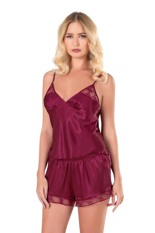 Arias Closet Bordo Saten Babydoll Şort Takımı - Görsel 2