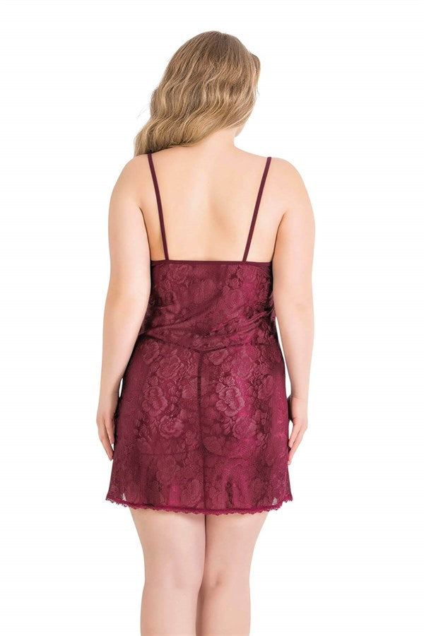Arias Closet Büyük Beden Bordo Kısa Jakarlı Gecelik - Görsel 2