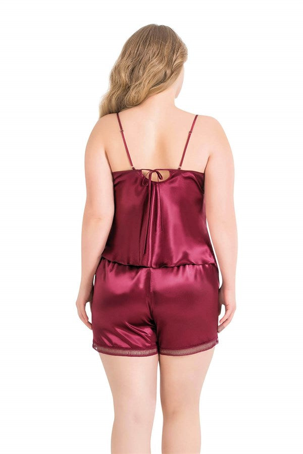 Arias Closet Büyük Beden Bordo Saten Babydoll Şort Takımı - Görsel 2