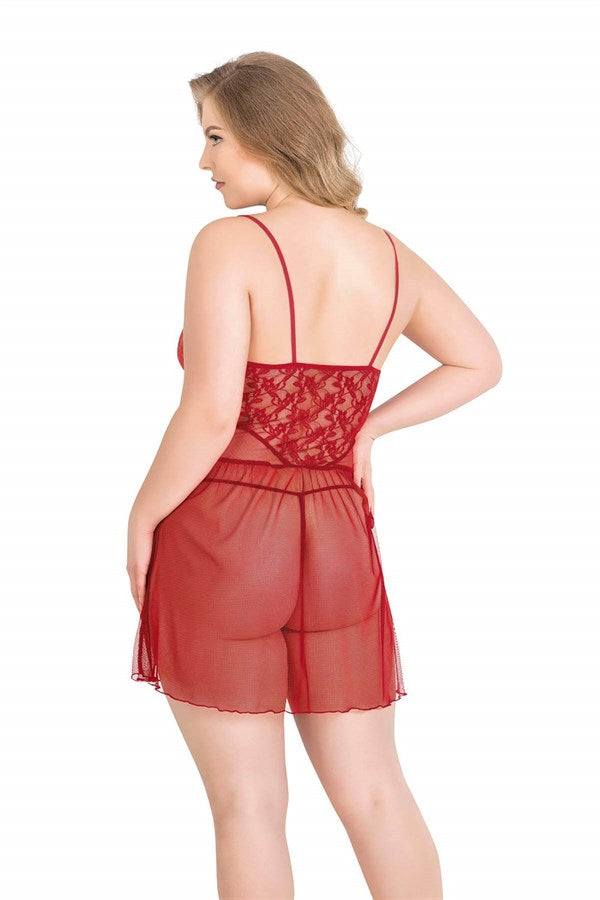 Arias Closet Büyük Beden Kırmızı Kısa Tül Gecelik - Görsel 2