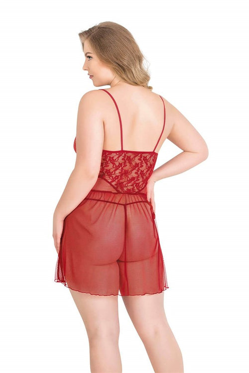Arias Closet Büyük Beden Kırmızı Kısa Tül Gecelik - Görsel 2
