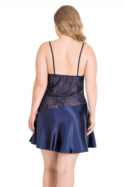 Arias Closet Büyük Beden Lacivert Kısa Saten Gecelik - Görsel 2