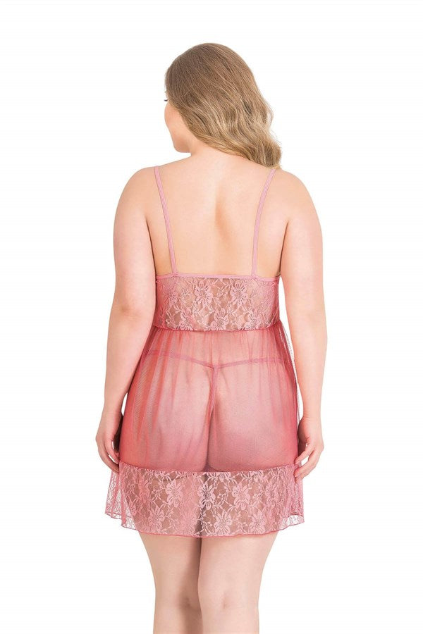 Arias Closet Büyük Beden Mercan Kısa Tül Gecelik - Görsel 2