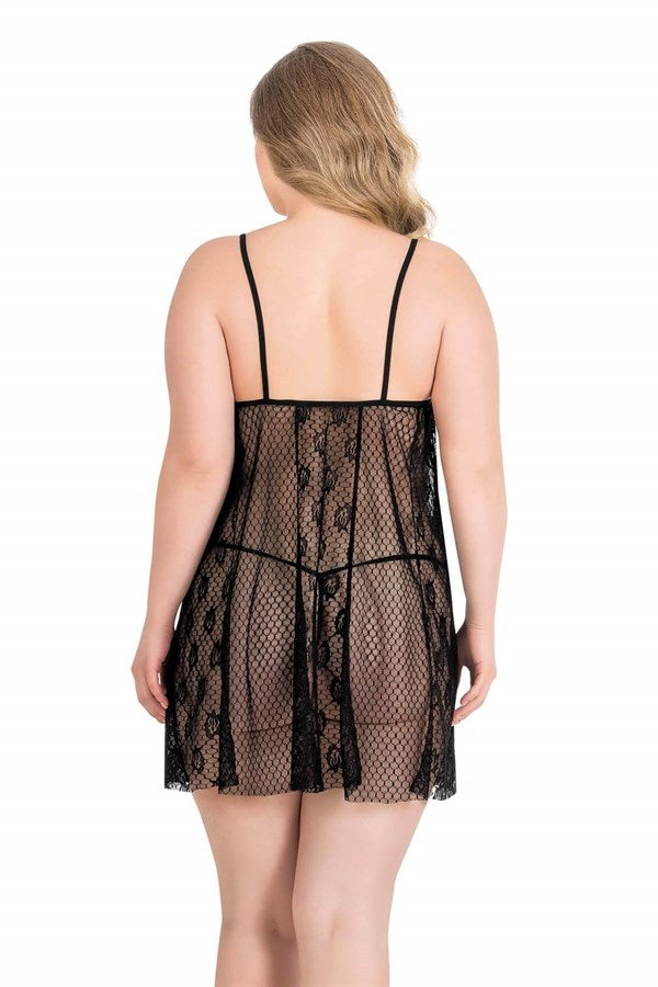 Arias Closet Büyük Beden Siyah Kısa Tül Gecelik - Görsel 2