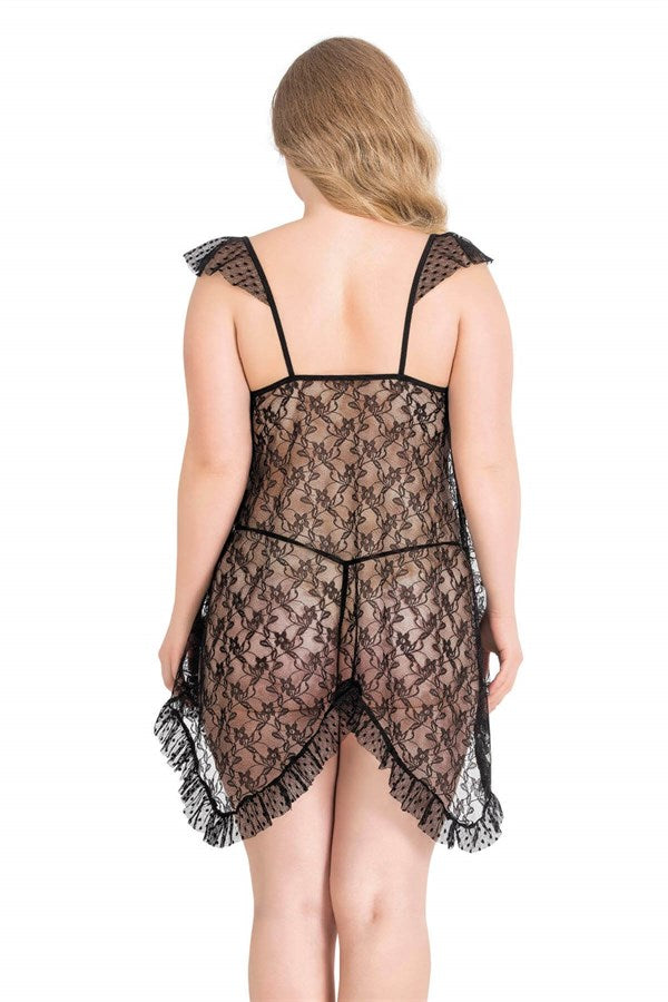 Arias Closet Büyük Beden Siyah Kısa Tül Gecelik - Görsel 2