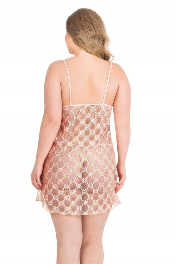 Arias Closet Büyük Beden Somon Kısa Tül Gecelik - Görsel 2