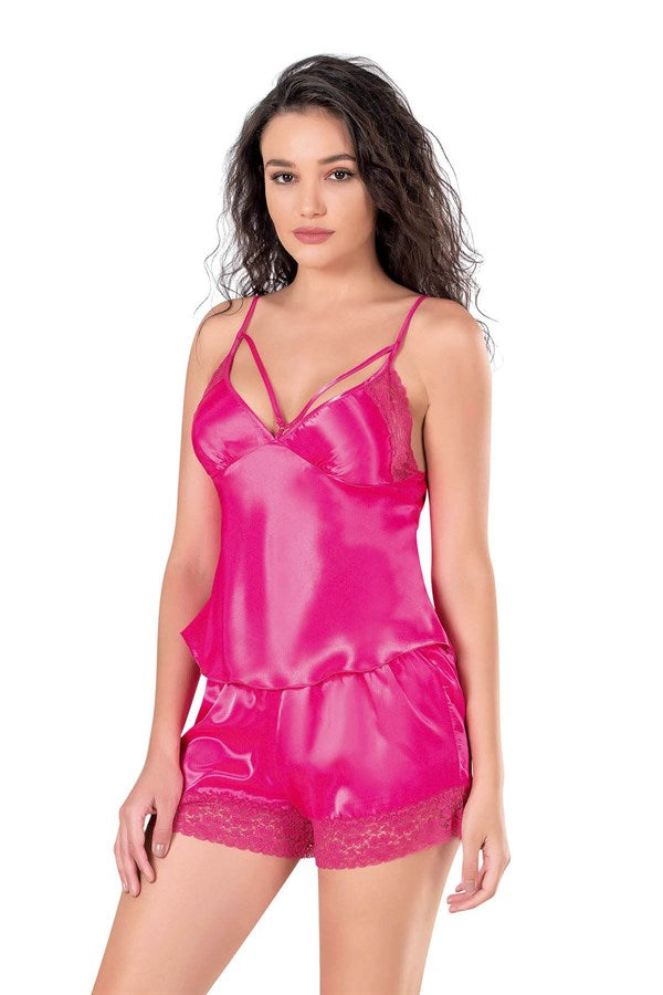 Arias Closet Fuşya Saten Babydoll Şort Takımı - Görsel 2
