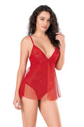 Arias Closet Kırmızı Jakarlı Bodysuit Gecelik - Görsel 1