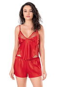 Arias Closet Kırmızı Saten Babydoll Şort Takımı - Görsel 1