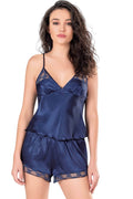 Arias Closet Lacivert Saten Babydoll Şort Takımı - Görsel 1