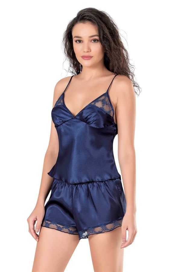 Arias Closet Lacivert Saten Babydoll Şort Takımı - Görsel 2