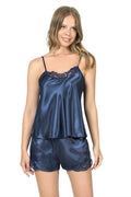 Arias Closet Lacivert Saten Babydoll Şort Takımı - Görsel 1