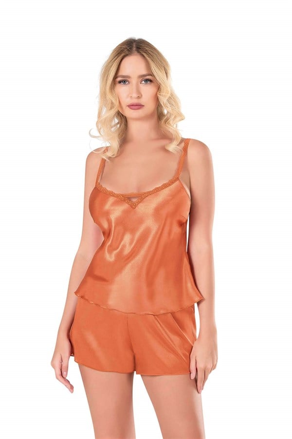 Arias Closet Oranj Saten Babydoll Şort Takımı - Görsel 1