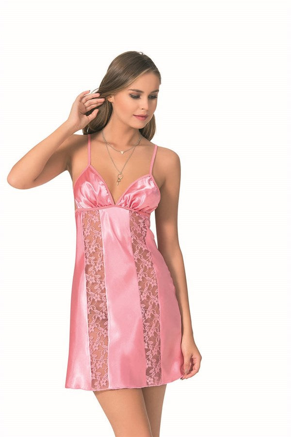 Arias Closet Pembe Kısa Saten Gecelik - Görsel 1