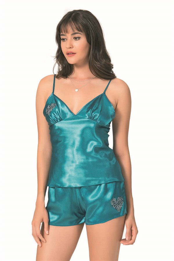 Arias Closet Petrol Saten Babydoll Şort Takımı - Görsel 1