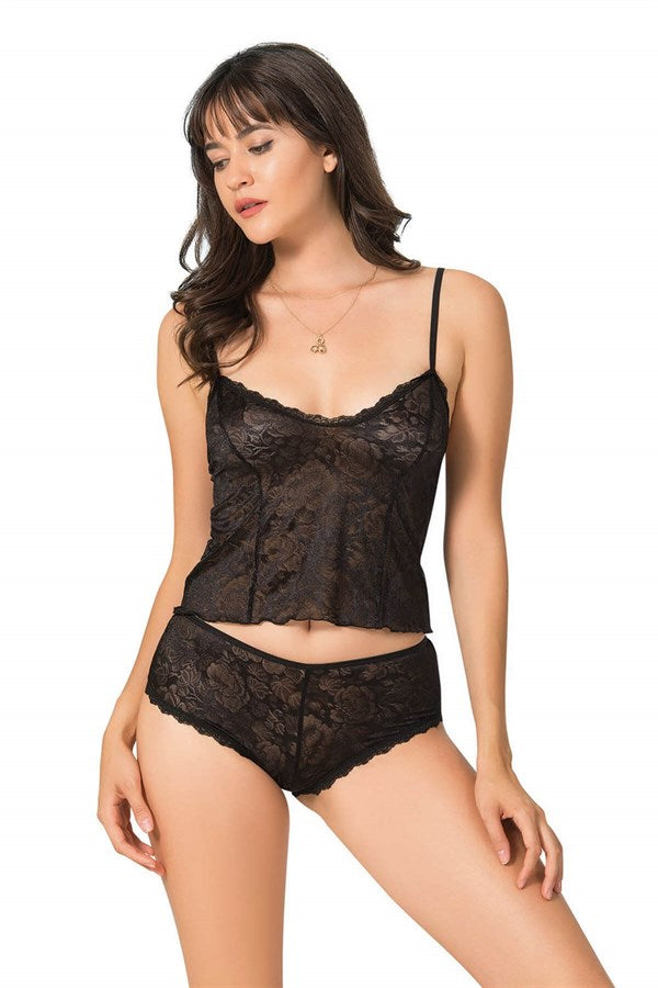Arias Closet Siyah Jakarlı Babydoll Şort Takımı - Görsel 1