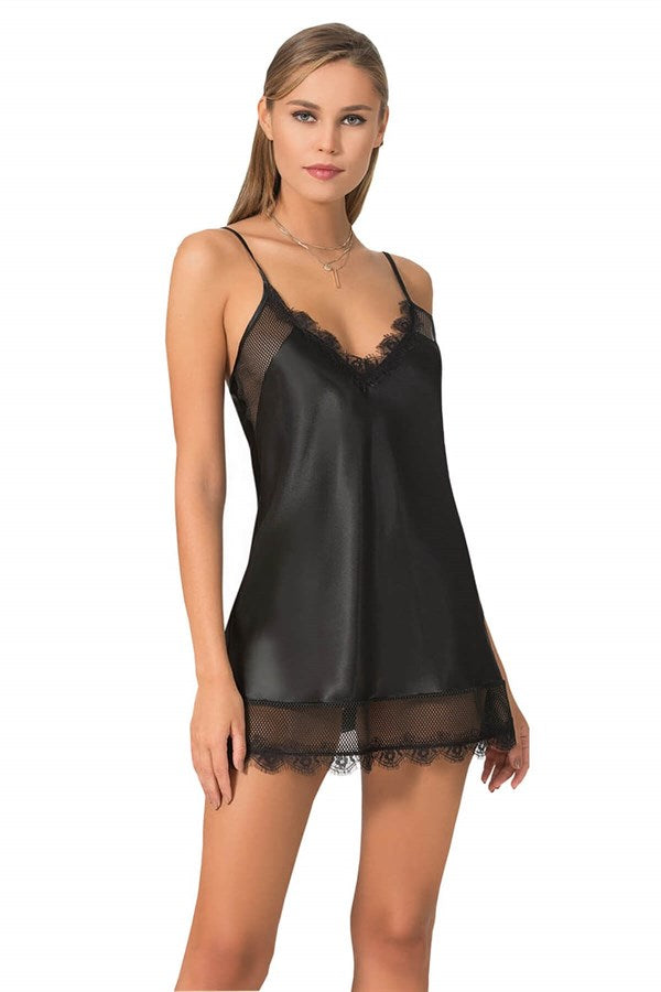 Arias Closet Siyah Kısa Saten Gecelik - Görsel 1