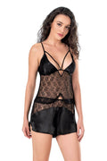 Arias Closet Siyah Saten Babydoll Şort Takımı - Görsel 1